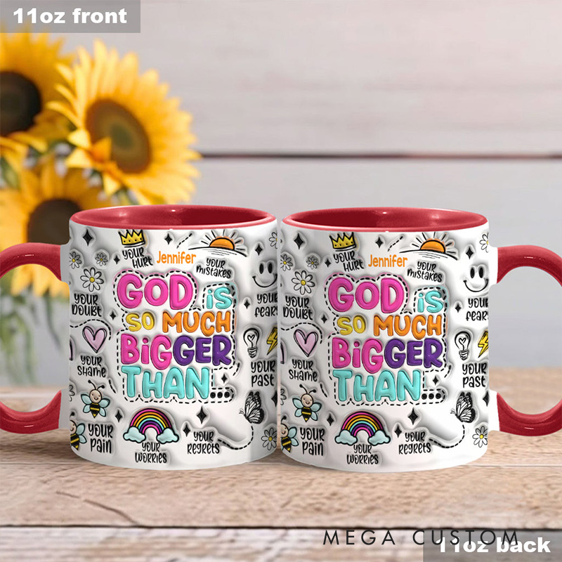 Personalized God is so Much Bigger Ceramic Mug with Name Religious Inspirational Gift Christian Gift for Women and Girls