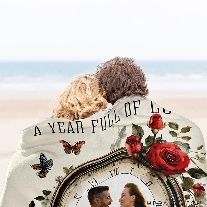 Personalized Couple Blanket with Picture Name Date Anniversary Gift Throw Blanket for Girlfriend Boyfriend Her Him Women Men Wedding Gift