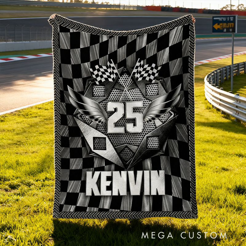 Personalized Racing Blanket Custom Name and Number Cozy Throw Perfect Gift for Car Racing Enthusiasts and Fans
