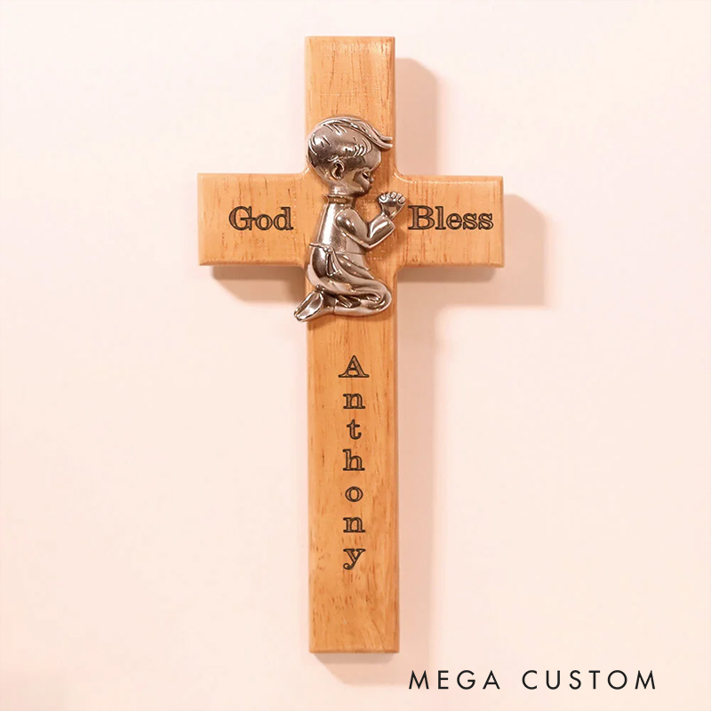 Personalized Wood Blessing Cross with Name Religious Gift Faith Inspired Home Decor Gift First Communion Baptism Gift for Girls and Boys