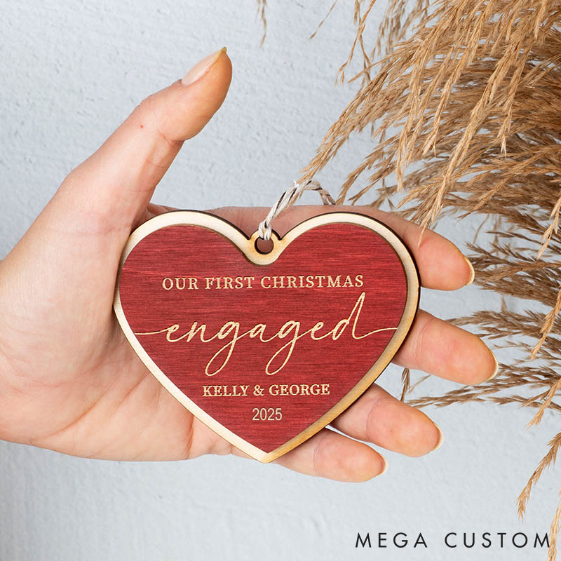 Personalized Couple Our First Christmas Married Wood Hear Shaped Christmas Ornament Custom Mr and Mrs Wedding Engagement Xmas Ornament for Him Her