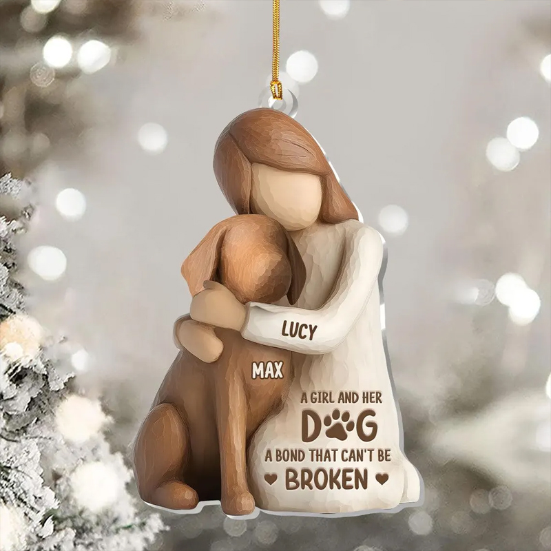 Personalized Dog Lover Girl with Dogs Christmas Ornament