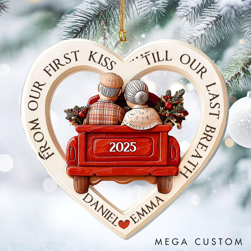 Personalized Couple Ornament From First Kiss Till Last Breath Ornament Couple Christmas Ornament Red Truck Anniversary Keepsake for Elderly