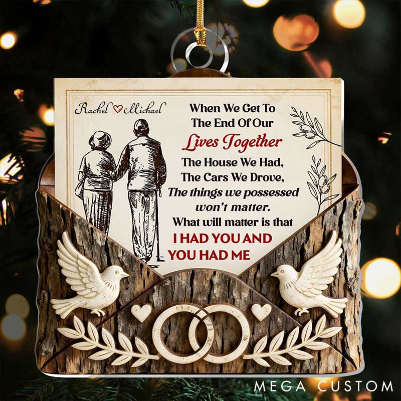 Personalized Couple Faux Wood Rustic Envelope Acrylic Christmas Ornament 2D Flat Printed I Had You And You Had Me Ornament Anniversary Christmas Gift