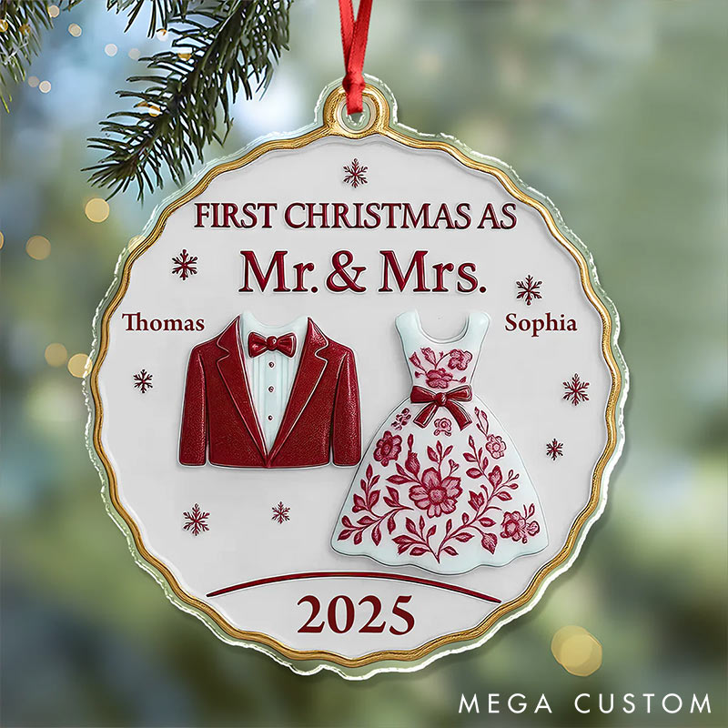 Personalized Frist Christmas As Mr Mrs Couple Ornament 2D Flag Faux Ceramic Ornament Chrismas Decoration Gift for Newlyweds Gift for Couple