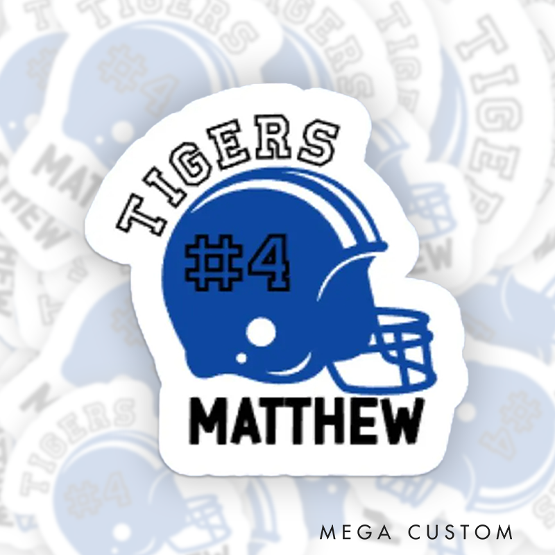 Personalized American Football Helmet Sticker with Custom Team Name and Number
