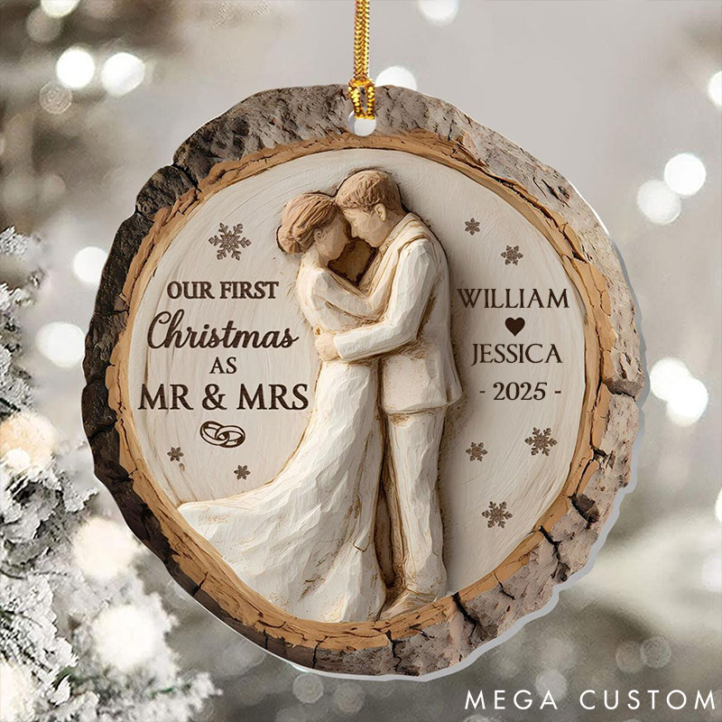 Personalized First Christmas Couple Ornament 2D Flat Forever Love Acrylic Ornament Custom Wedding Gift for Couple