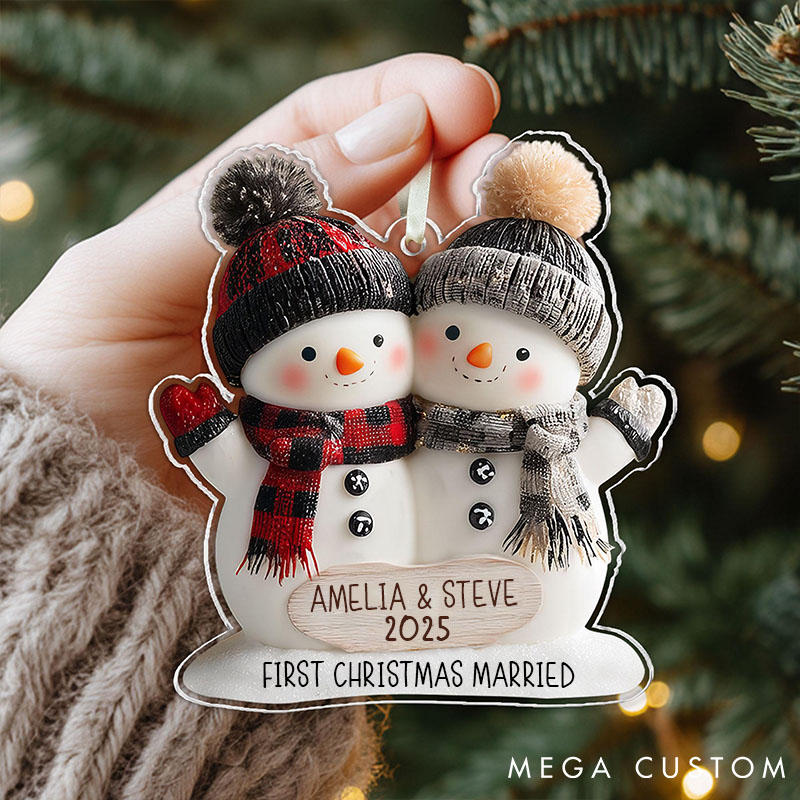 Personalized Acrylic Snowman Couple Ornament 2025 Mr and Mrs Christmas Ornament Gift Couple Holiday Decor