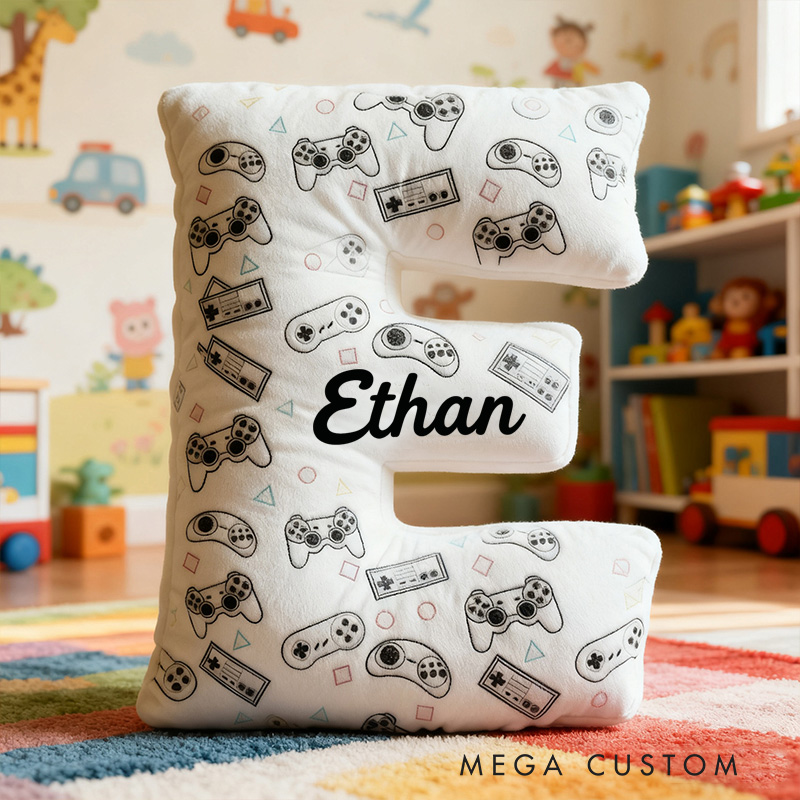Personalized Graphic 3D Print Game Controller-Shaped Pillow with Your Name Perfect Gift for Gamers and Kids