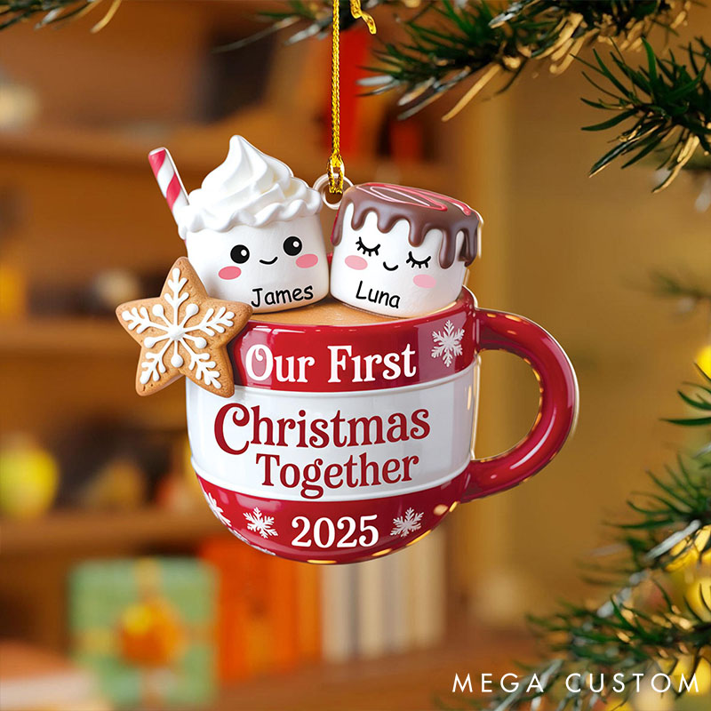 Personalized Hot Cocoa 2D Flat Ornament Sweet Cocoa Love Ornament Custom Marshmallow Couple Christmas Gift