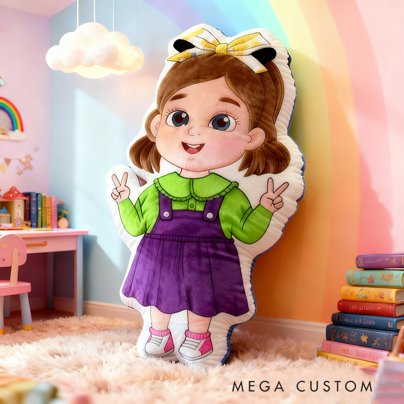 Personalized Cute Girl Custom Name Soft Decorative Gift Colorful Rainbow Style Cozy Nursery Sweet Smile Pink Dress Lovely Playful Joy Happy Childhood Graphic 3D Print Pillow