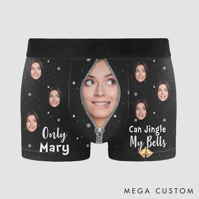 Personalized Girlfriend Wife Face Boxer Briefs Men Christmas Underwear with Face Photo Only Wife Can Jingle My Bells Xmas Gift for Boyfriend Husband