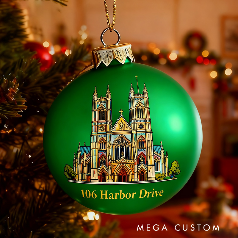 Personalized Christmas Ball Ornament Custom Address Holiday Decoration Christmas Tree Bauble with Detailed Architecture Design Keepsake for Home Decor