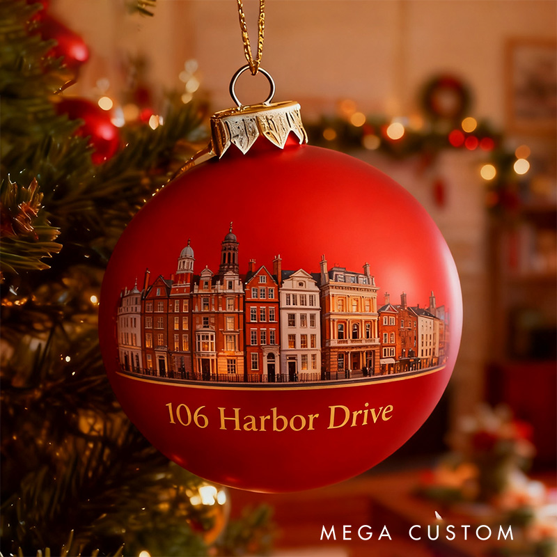 Personalized Cityscape Ornament Christmas Ball Custom Address Holiday Decoration Elegant Christmas Tree Bauble Keepsake for Home Decor 