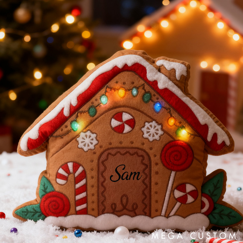 Personalized Gingerbread House Pillow Custom Holiday Decoration with Name Christmas Gifts Home Decor Gifts 