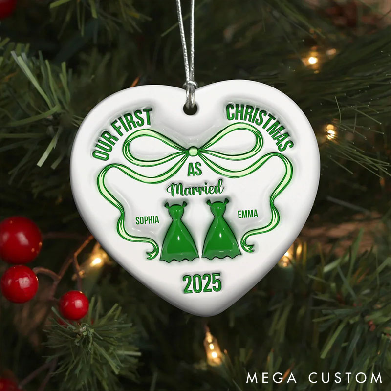 Personalized Our First Christmas As Ornament Couple 2025 2D Flag Ornament Husband Wife Holiday Keepsake Gift with Name Couple Christmas Decor