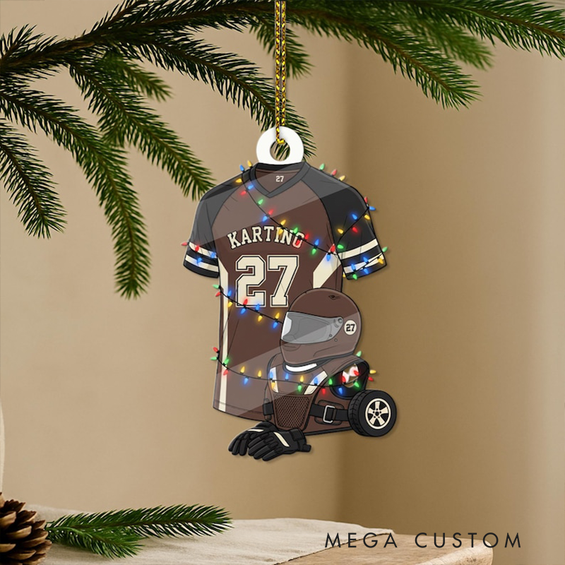 Personalized Go Kart Racing Ornament Custom Name and Number Acrylic Christmas Decoration for Racers and Motorsport Fans