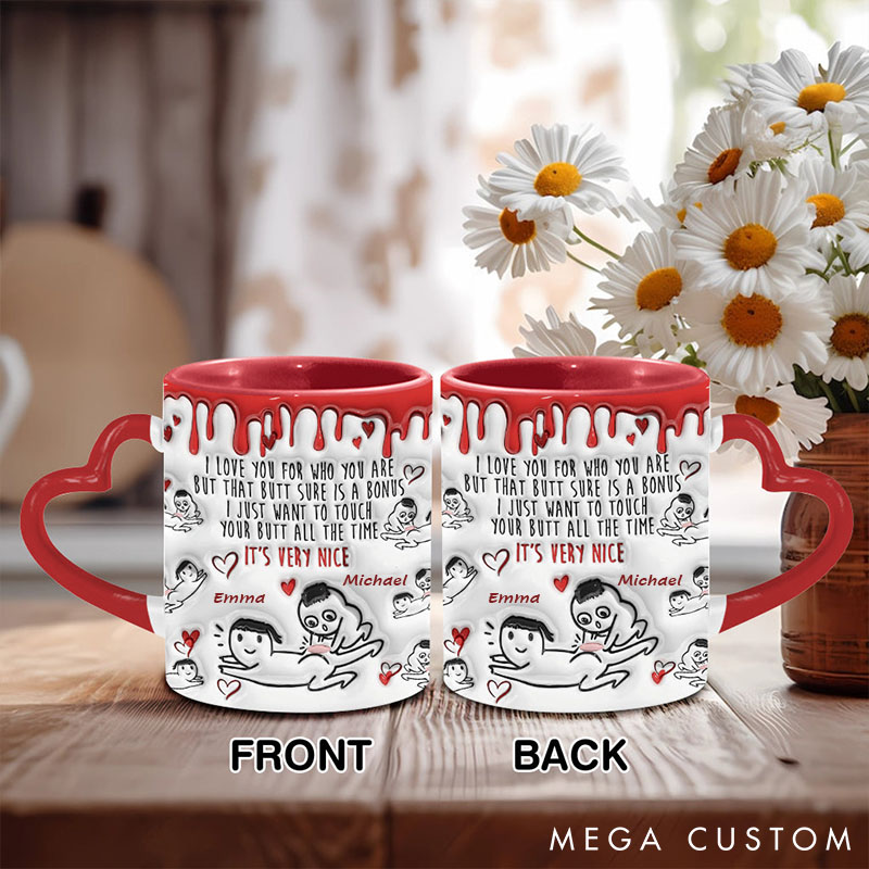 Personalized Couple Heart Handle Mug Your Butt Is Bonus Dirty Talk Mug for Couple Husband Wife Mugs