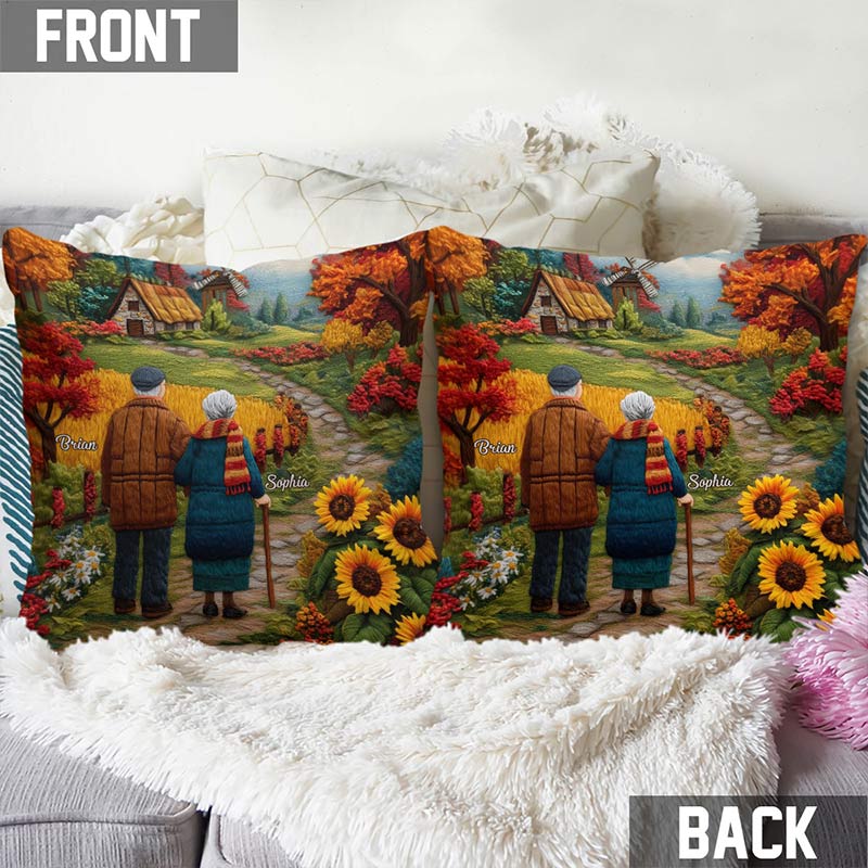Personalized Countryside View Couple Pillow Custom Names Couple Home Pillow Romantic Anniversaries Gift for Husband Wife for Home
