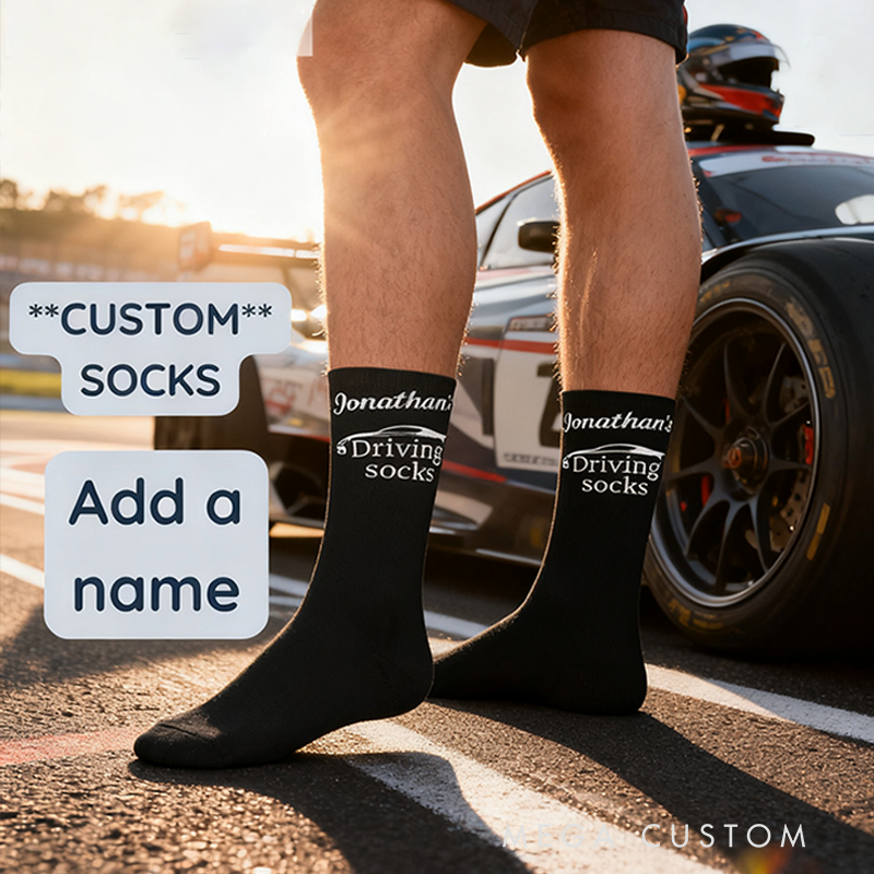 Personalized Racing Socks Custom Name Driving Socks for Car Enthusiasts and Motorsport Lovers