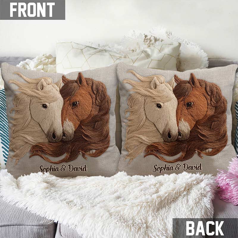 Personalized Wild Horses Couple Design Pillow Custom Names Couple Home Pillow Romantic Anniversaries Gift for Husband Wife for Home