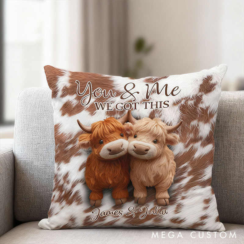 Personalized Couple Highland Cow Design  Custom Names Newlyweds Couple Home Pillow Romantic Anniversaries Gift for Husband Wife Home