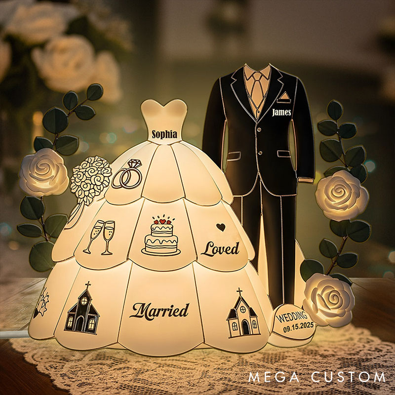 Personalized Couple Acrylic LED Night Light Custom Couple Wedding Lamp Holiday 2D Flat Bride Groom Light for Couple 