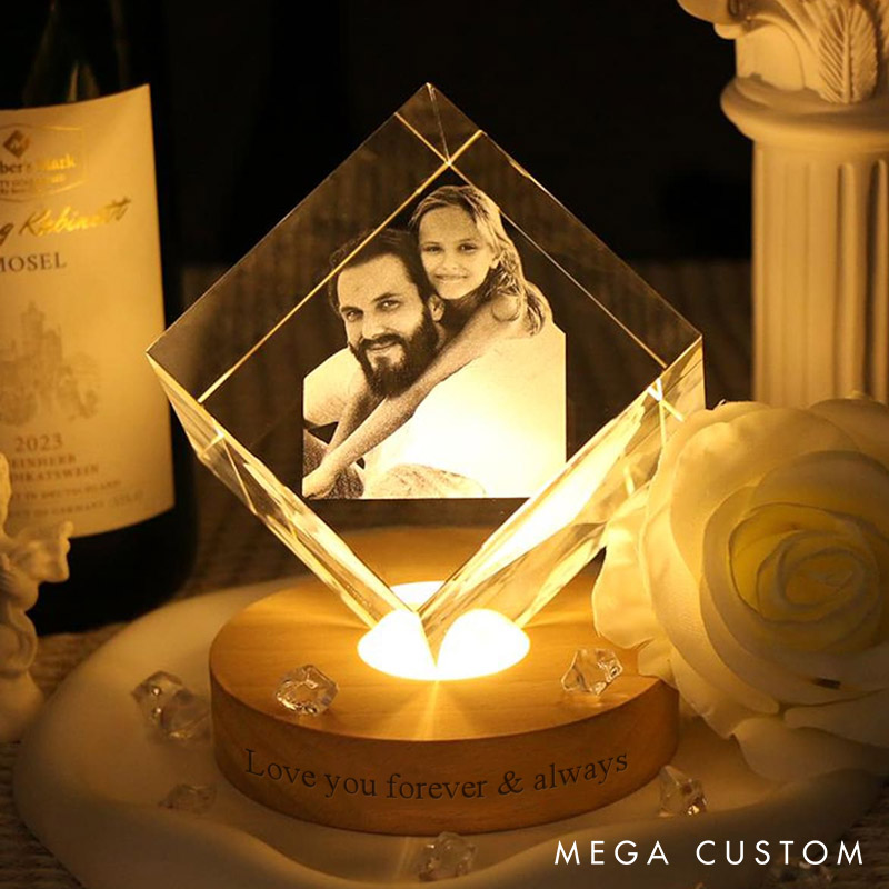 Personalized Couple 3D Crystal Photo Portrait LED Night Light Engraved Crystal Photo With Light Anniversary Valentine's Day Gift for Him Her
