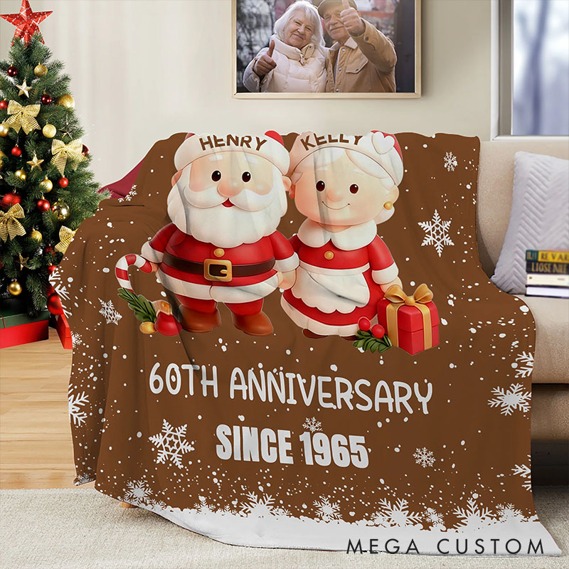 Personalized Christmas Couple Growing Old Together Soft Throw Blanket with Name Text and Year Home Decor Christmas Gift for Couple