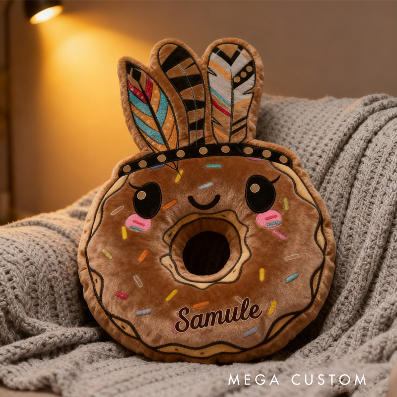 Personalized Primitive Man Donut Throw Pillow Graphic 3D Print Chocolate Donut Pillow with Name for Kids Boys Girls Baker Gift 