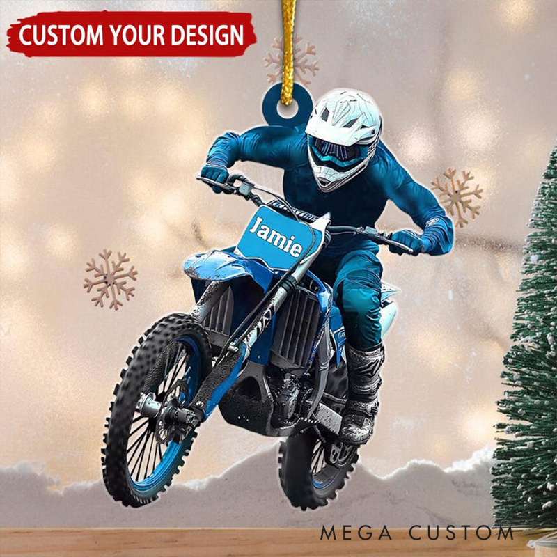 Personalized Motocross Racer Christmas Ornament Custom Name and Color Dirt Bike Ornament Gift for Bikers and Racing Fans