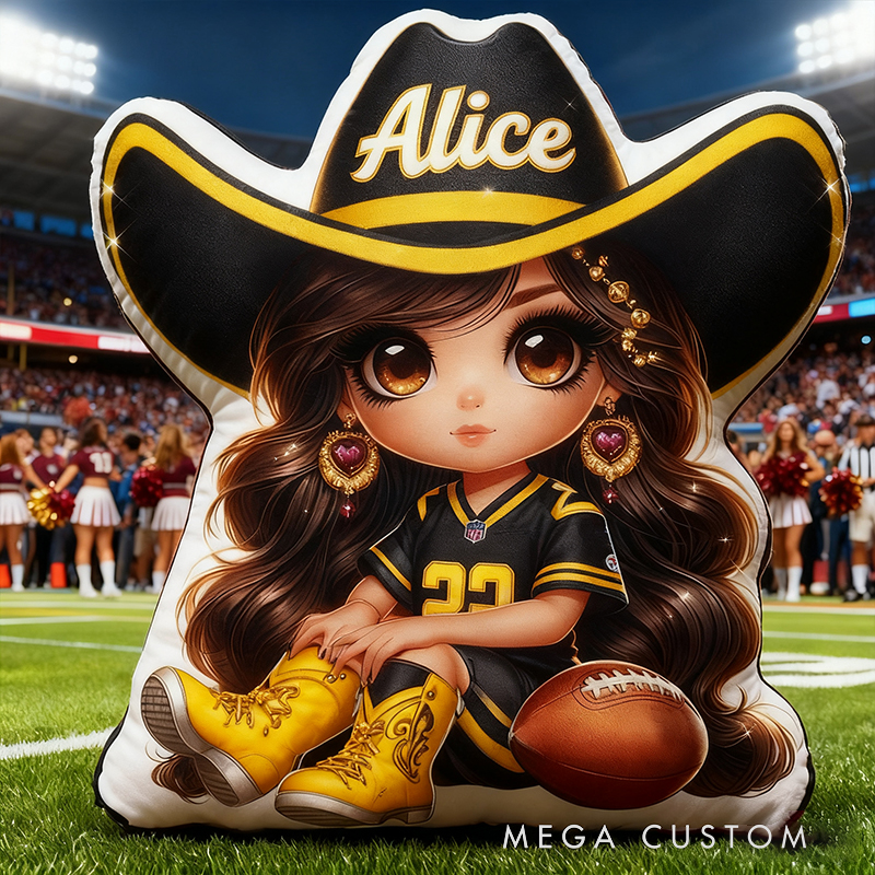 Personalized Cowgirl Football Plush Pillow Featuring Your Name