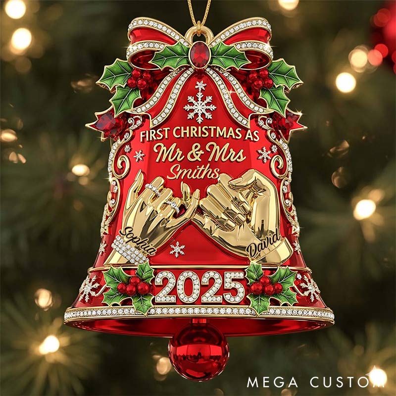 Personalized Frist Christmas As Mr Mrs Couple Ornament 2D Flag Bell Style Chrismas Decoration Gift for Newlyweds Gift for Wife Husband
