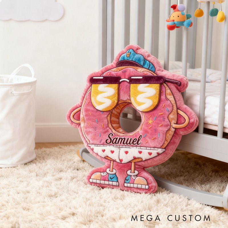 Personalized Akimbo Donut Throw Pillow Graphic 3D Print Pink Donut Pillow with Name for Kids Boys Girls Baker Gift 