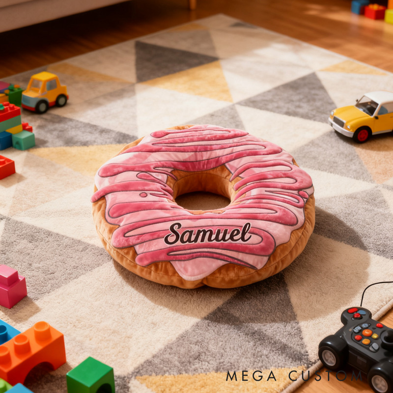 Personalized Pink Donut Throw Pillow Graphic 3D Print Donut Pillow with Name for Kids Boys Girls Baker Gift 