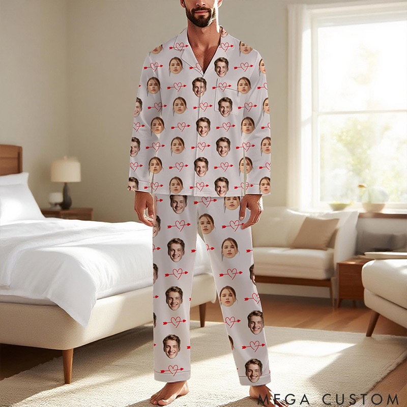 Personalized Girlfriend Wife Face Pajamas Set Women Men Face Photo Christmas Pajamas Set Valentine's Day Gift for Girlfriend Boyfriend Husband Wife