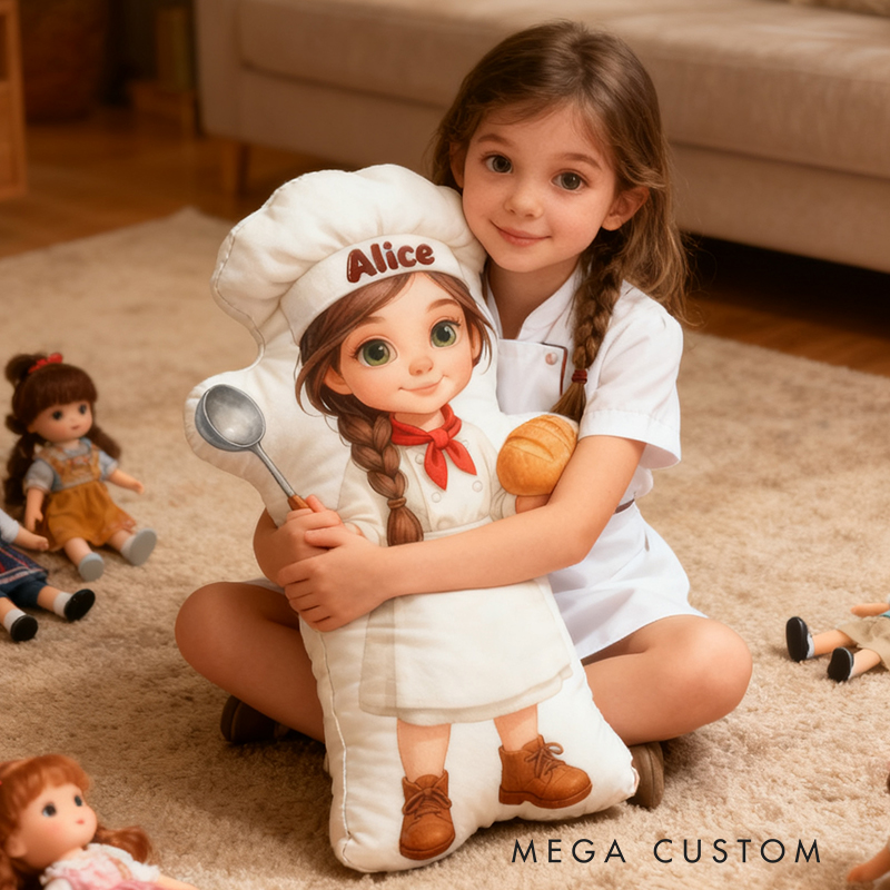 Personalized Chef Shaped Pillow Custom Name 3D Graphic Print Cushion Gift for Chef and Culinary Enthusiasts