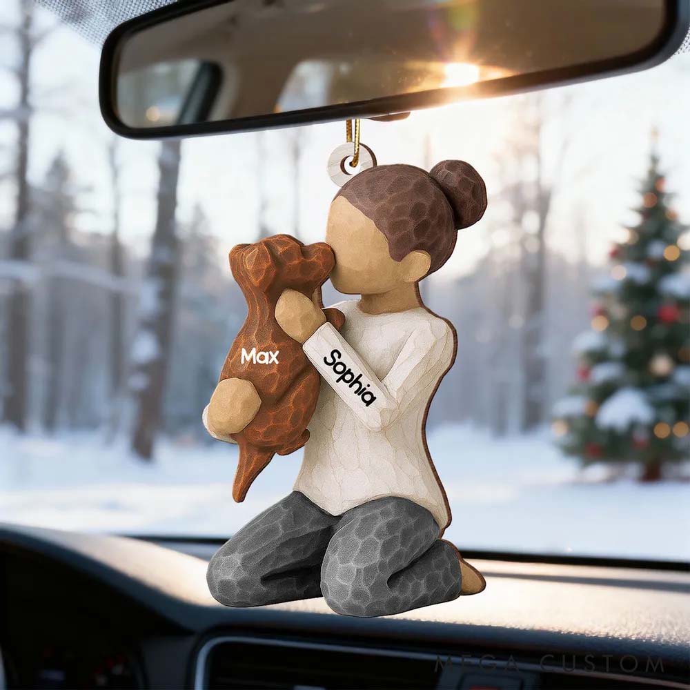 Personalized Dog Lover Boy Girl Hugging Dog Ornament