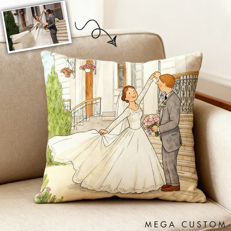 Personalized Custom Cartoon Illustration Photo Pillow Photo to Art Pillow for Girl Friend for Boy Friend Home Pillow Anniversaries Gift for Couple