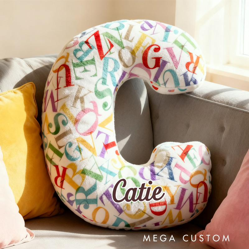 Personalized Colorful Letter Alphabet Throw Pillow Bookworm Letter Pillow with Name Vintage Bookish Initial Kids Pillow Gift for Book Lover