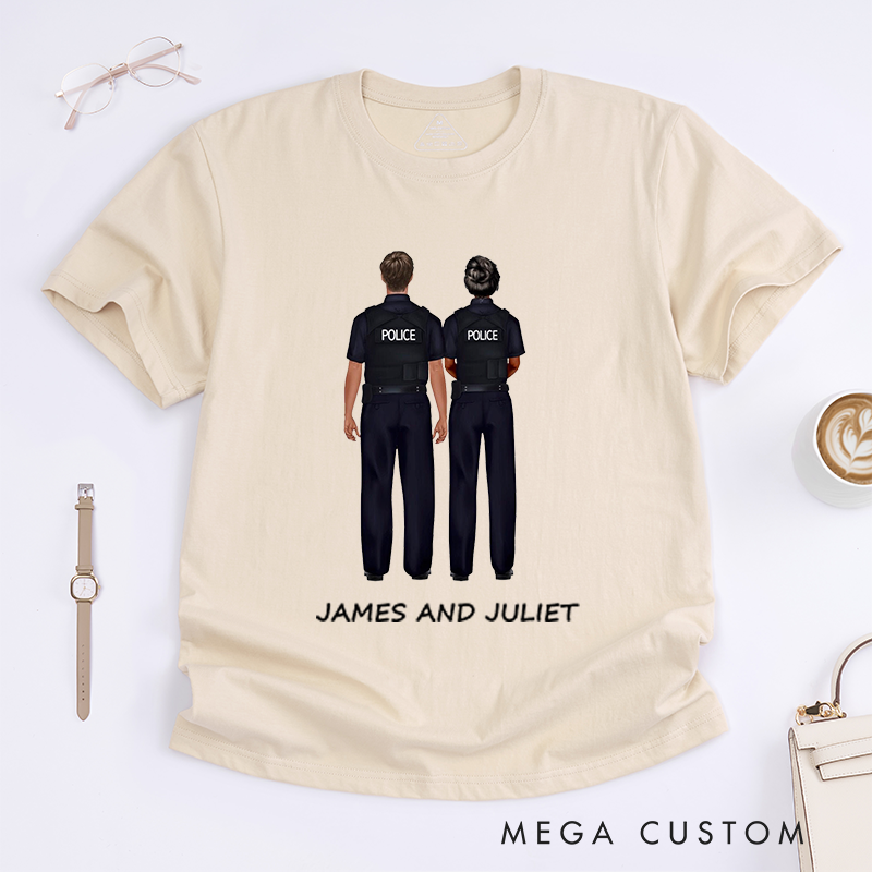 Personalized Police Couple Illustration Design Gift for Wife Police Officer T-Shirt