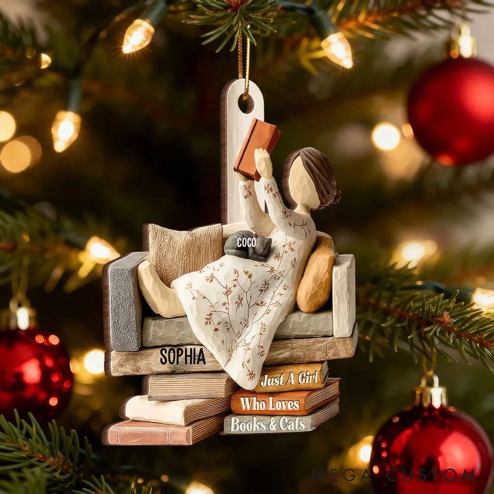 Personalized Cat Lover Life is Better with Books and Cats Ornament