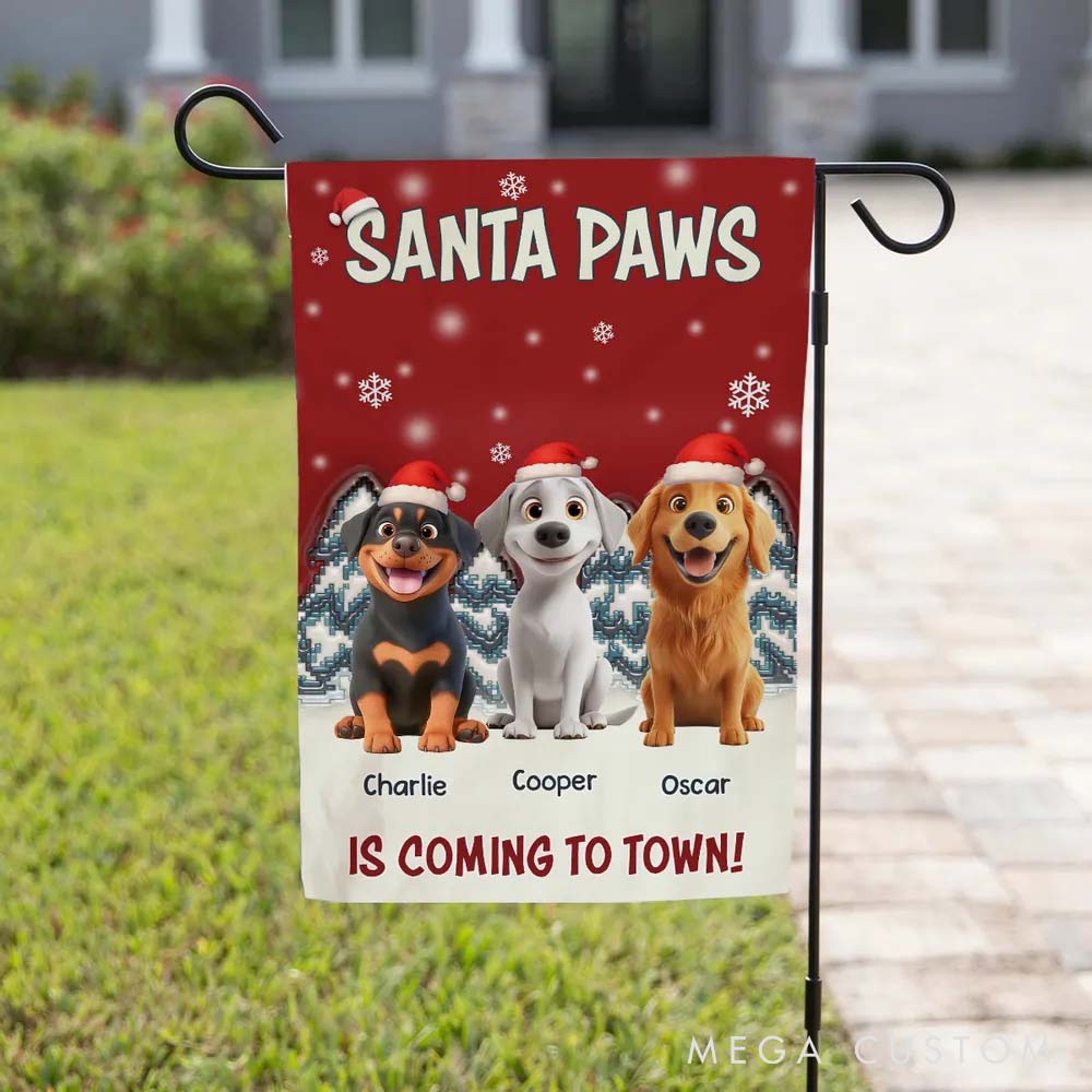 Personalized Dog Lover Stop Here with Us Santa Garden Flag