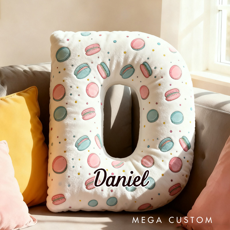 Personalized Macaroon Throw Pillow Graphic 3D Print Pink Macaroon Pillow with Name for Kids Boys Girls Initial Pillow Baker Gift 
