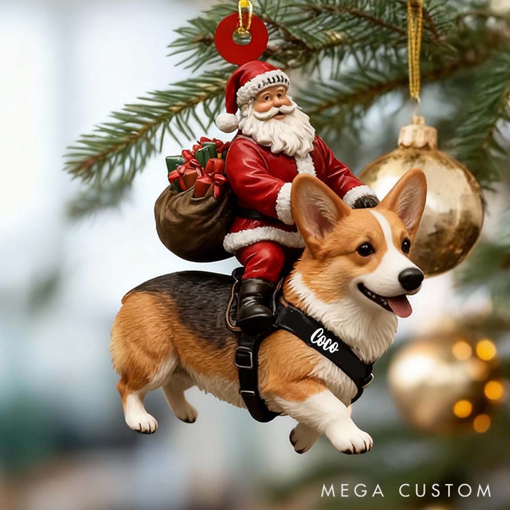 Personalized Pet Lover Santa Riding German Shepherd Christmas Ornament