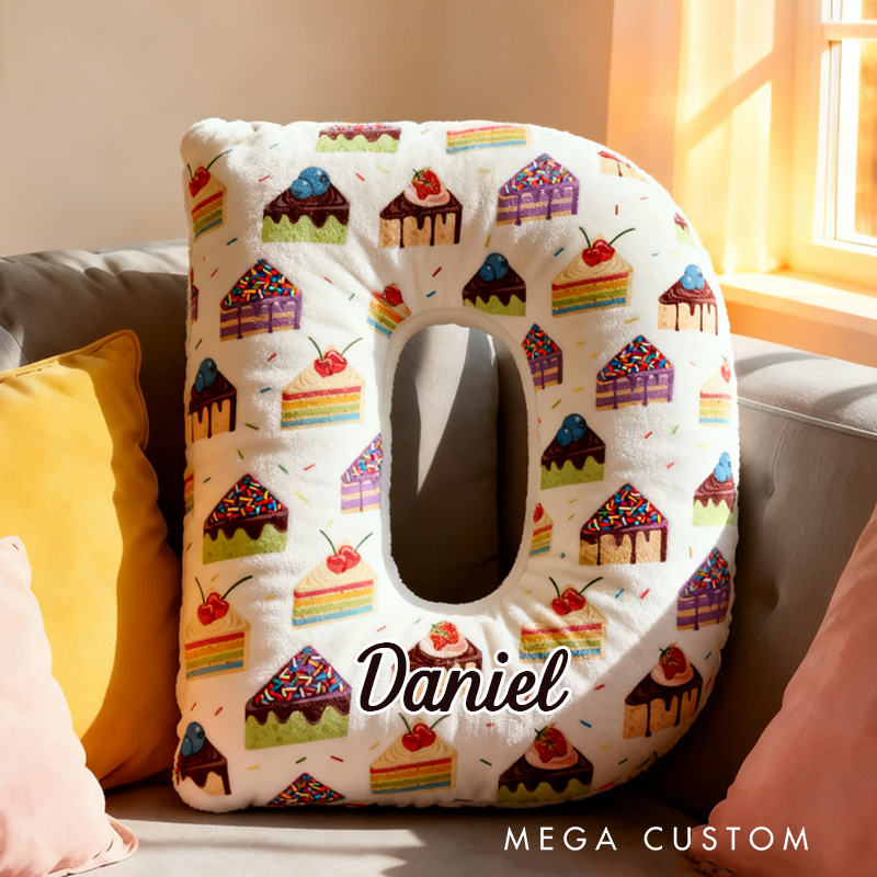 Personalized Sponge Cake Throw Pillow Graphic 3D Print Pink Sweet Snack Pillow with Name for Kids Boys Girls Initial Pillow Baker Gift 