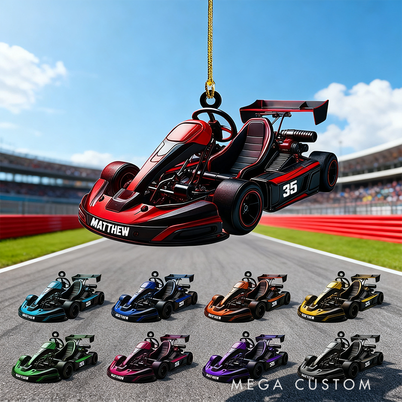 Personalized Go Kart Christmas Ornament Custom Name and Number Racing Holiday Decoration Gift for Drivers and Fans