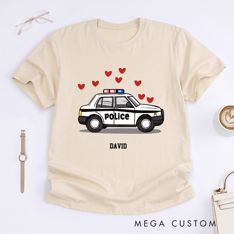 Personalized Police Car Love Design Gift for Wife Policewoman Police Officer T-Shirt