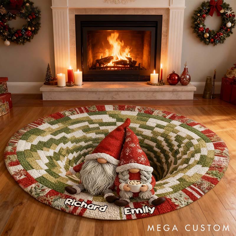 Personalized Gnome Couple Round Mat Gnome Mat with Name for Husband Wife Christmas Gift Rugs for Couple Couple Anniversary Gift