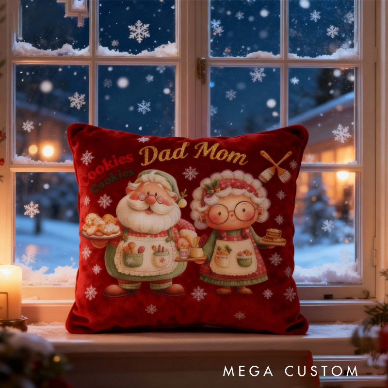Personalized Baking Santa and Mrs. Claus Throw Pillow Baking Lover Pillow with Name for Dad Mom Grandparents Christmas Gifts